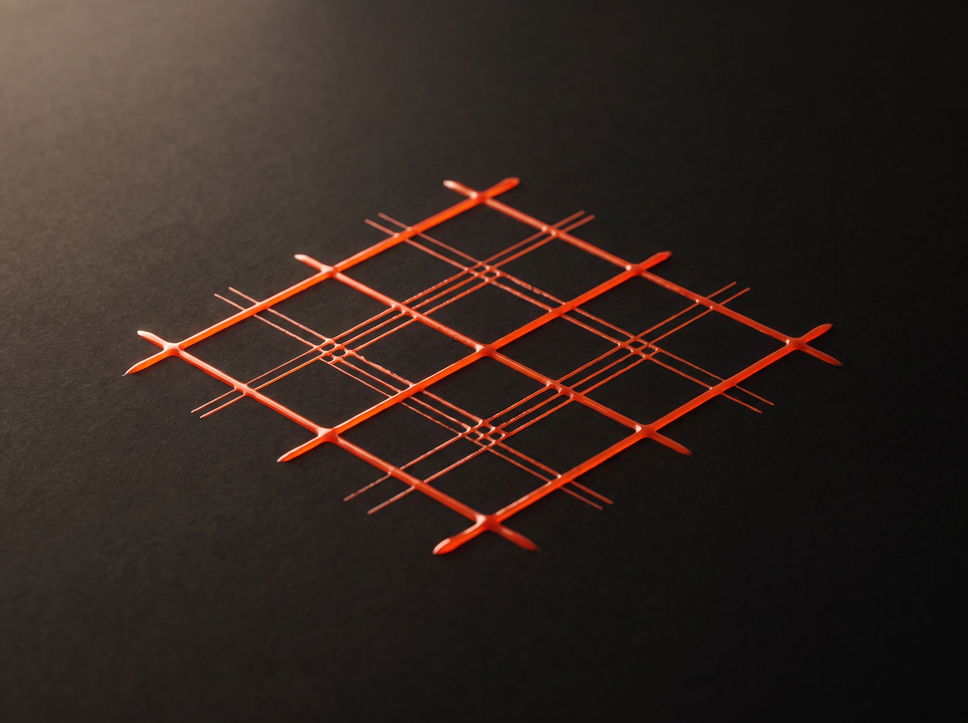 Diseño web profesional en Valencia — composición de tinta roja formando una malla estructurada